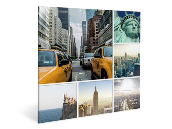 Stampa su plexiglass con collage di foto viaggio