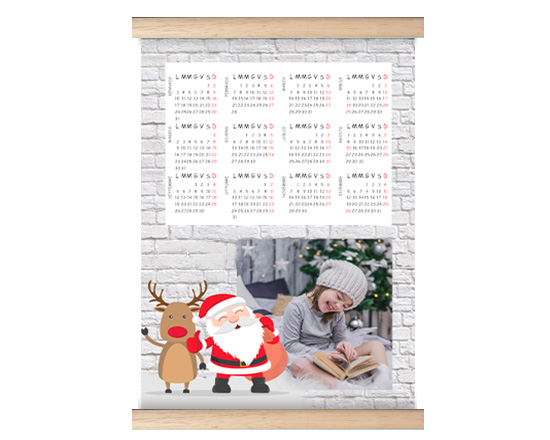 Calendario su Arazzo Babbo Natale e Renna