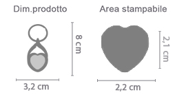 Portachiavi a cuore in metallo area di stampa da personalizzare del prodotto