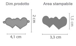 Collana ciondolo con due cuori personalizzati area di stampa da personalizzare del prodotto