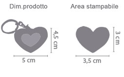 Portachiavi in metallo a cuore area di stampa da personalizzare del prodotto