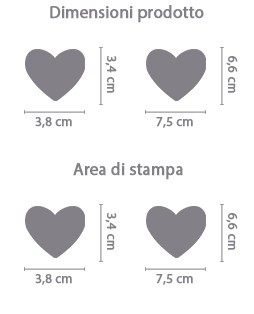 Adesivo Cuore personalizzato area di stampa da personalizzare del prodotto