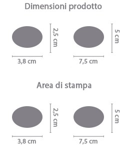 Adesivo ovale personalizzato area di stampa da personalizzare del prodotto