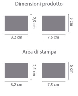 Adesivo rettangolare da personalizzare area di stampa da personalizzare del prodotto
