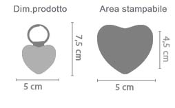 Stampa Portachiavi a Cuore in Pelle area di stampa da personalizzare del prodotto