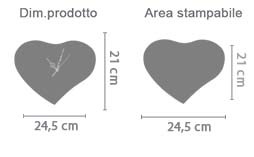 Crea Orologio Cuore Legno 25x21 cm area di stampa da personalizzare del prodotto