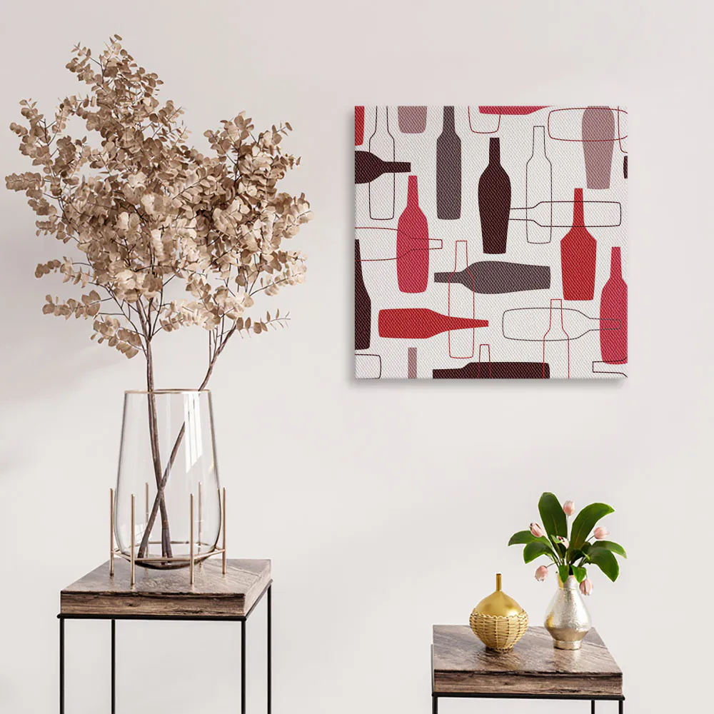 Bottiglie di Vino Illustrate Stampa su tela