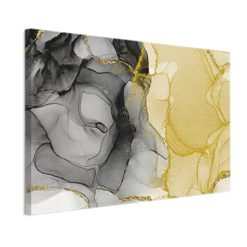 Dipinto Fluido in Bianco Nero e Oro