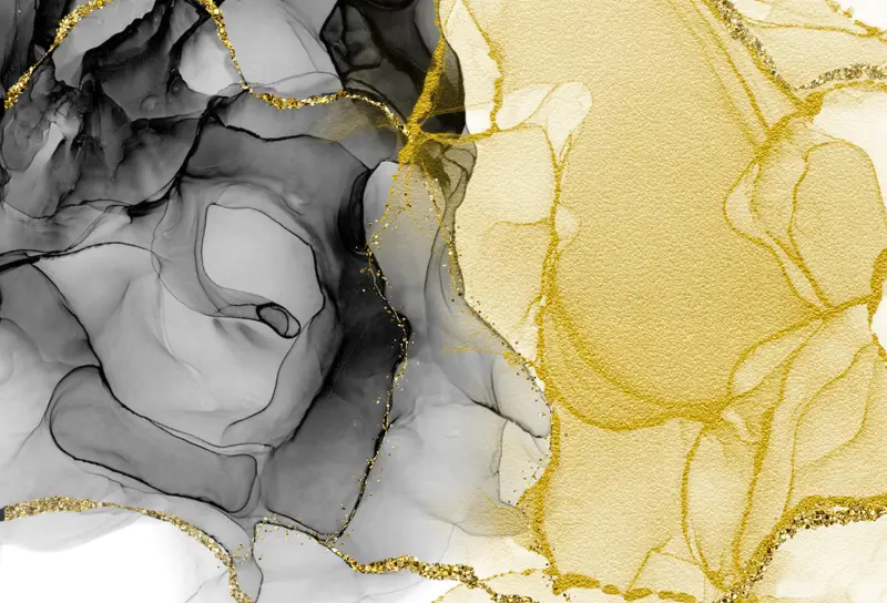 Dipinto Fluido in Bianco Nero e Oro - Immagine prodotto
