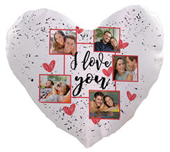 Cuscino cuore in Raso I love you collage