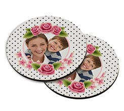 Sottobicchiere masonite tondo Rose con pois neri