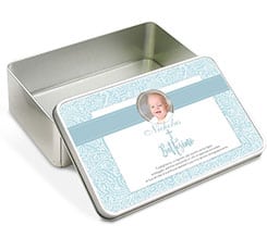 Scatola latta rettangolare Battesimo con ghirigori