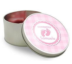 Scatola di latta tonda Impronte rosa