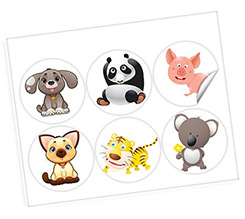 Adesivi Rotondi Cuccioli - 6 Pezzi Diversi