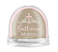 Palla di neve Battesimo rosa