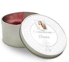 Scatola di latta tonda Elegant communion