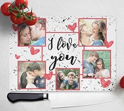 Tagliere in vetro I love you collage