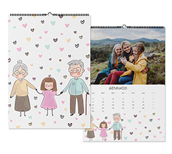 Calendario A3 mensile con foto e grafica nonni e cuoricini