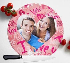 Tagliere rotondo in vetro Words of love