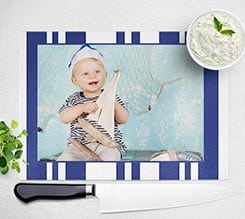 Tagliere personalizzato in vetro Righe blu