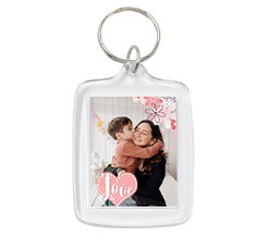 Portachiave Rettangolare in Plastica cuore e fiori