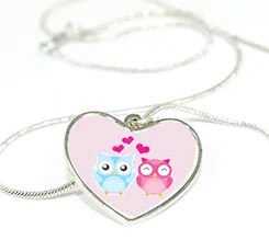 Collana Ciondolo Cuore Gufi