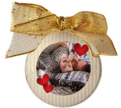 Palla di natale trasparente cuori rossi strisce