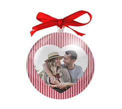 Palla di natale trasparente strisce rosse e bianche