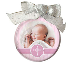 Palla di natale trasparente rosa nascita bambina