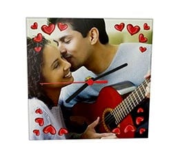 Orologio Quadrato in Vetro Cuori rossi