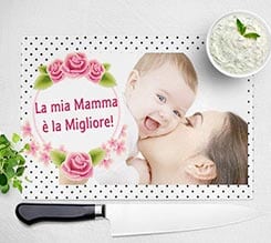 Tagliere in vetro Pois neri e rose