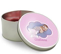 Scatola di latta tonda Elefantino rosa