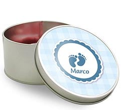 Scatola di latta tonda Piedini azzurri