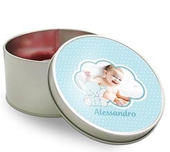 Scatola di latta tonda Elefantino celeste