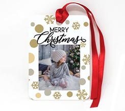 Targhetta rettangolare in feltro con grafica pois dorati natalizi