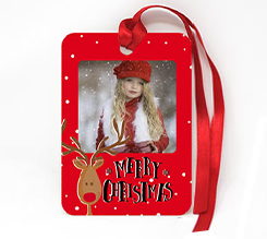 Targhetta rettangolare in feltro con grafica renna e scritta Merry Christmas