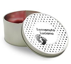 Scatola di latta tonda Benvenuto black