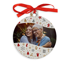 Decorazione tonda in legno con foto e disegni natalizi