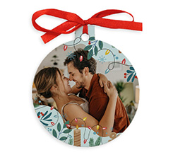 Pallina in legno da appendere con foto e grafica Luci Natalizie