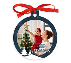 Pallina in legno da appendere all'albero con foto e grafica Merry Christmas