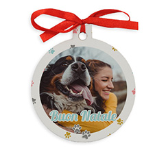 Pallina di natale in legno personalizzata con foto e zampe cane