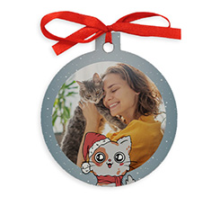Decorazione natalizia in legno personalizzata con foto e grafica gattino