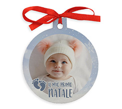 Pallina di Natale in legno con fiocco rosso Primo Natale di Bambino