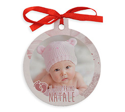 Pallina di Natale in legno con fiocco rosso Primo Natale Bambina