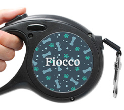 Guinzaglio personalizzato con grafica ossa e zampette su sfondo blu