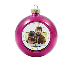 Pallina di natale in vetro con foto cane e grafica zampette