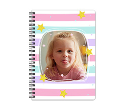 Quaderno A5 con copertina personalizzata e foto con grafica Stelle dorate