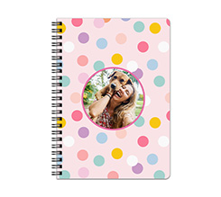 Quaderno A5 con copertina plastificata e grafica Pois colorati