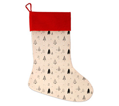 Calza natalizia in juta personalizzata con grafica Alberelli