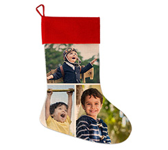 Calza natalizia in juta personalizzata con foto e grafica Collage 3 foto